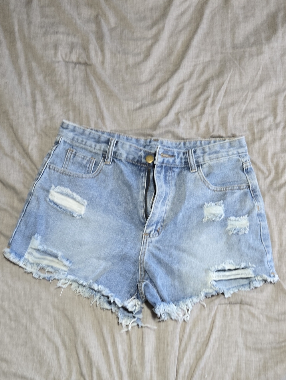 SHEIN High Waisted Light Blue Distressed Denim Shorts